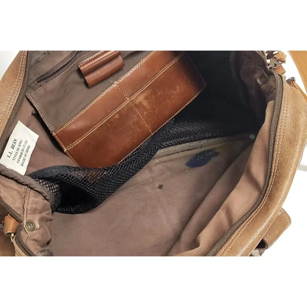 LL BEAN VINTAGE BROWN GENUINE LEATHER MESSENGER CROSSBODY BAG